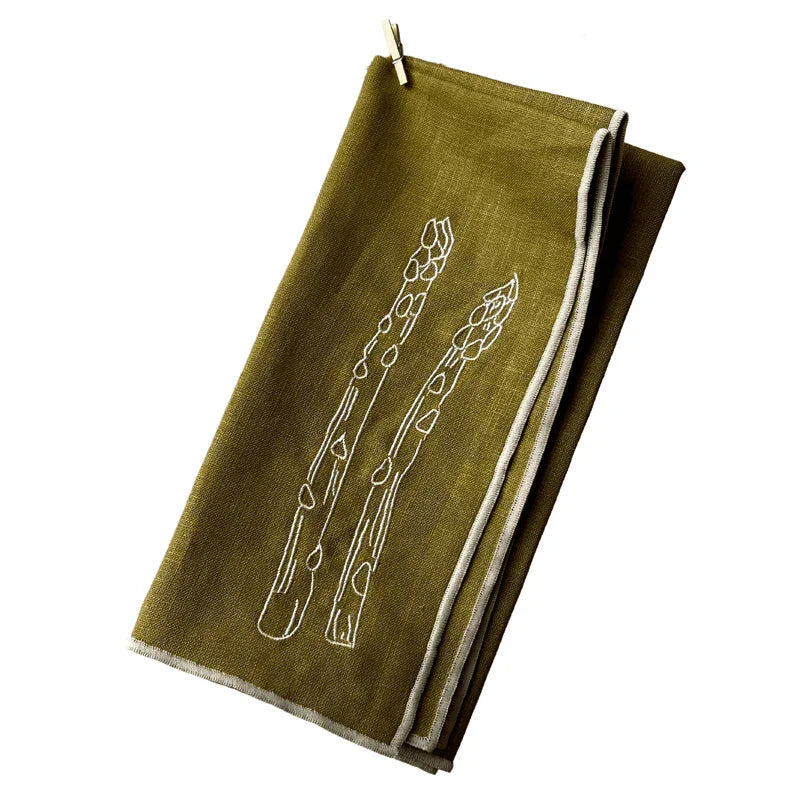 MÆGEN Linen Embroidered Napkins 'Asparagus'