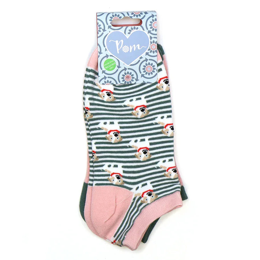 Pink and Grey Dogs and Stripes Trainer Sock Duo