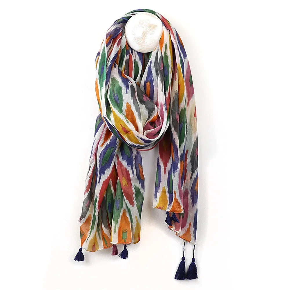 Ikat Print Tassled Scarf Pink