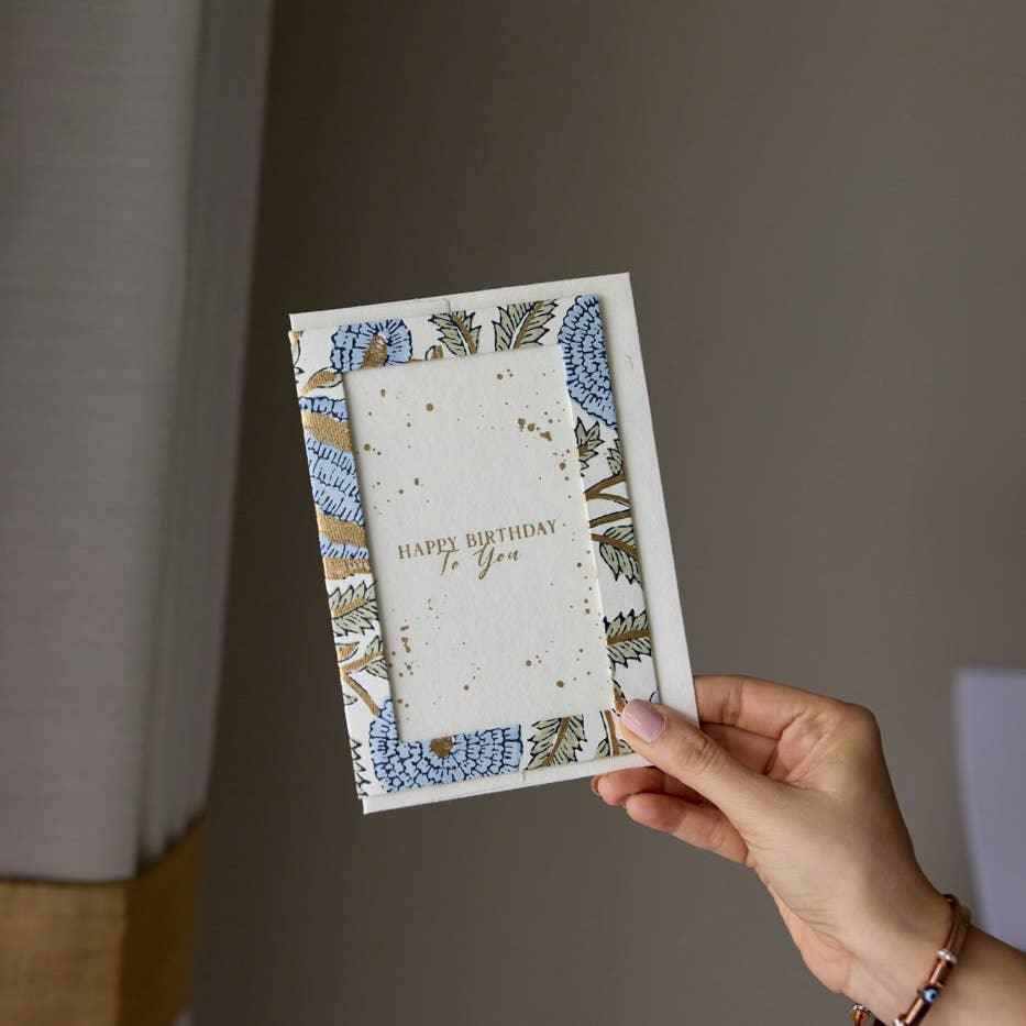 Marigold Glitz Blue Stone - Keepsake Block Printed Greeting Card/Photo frame