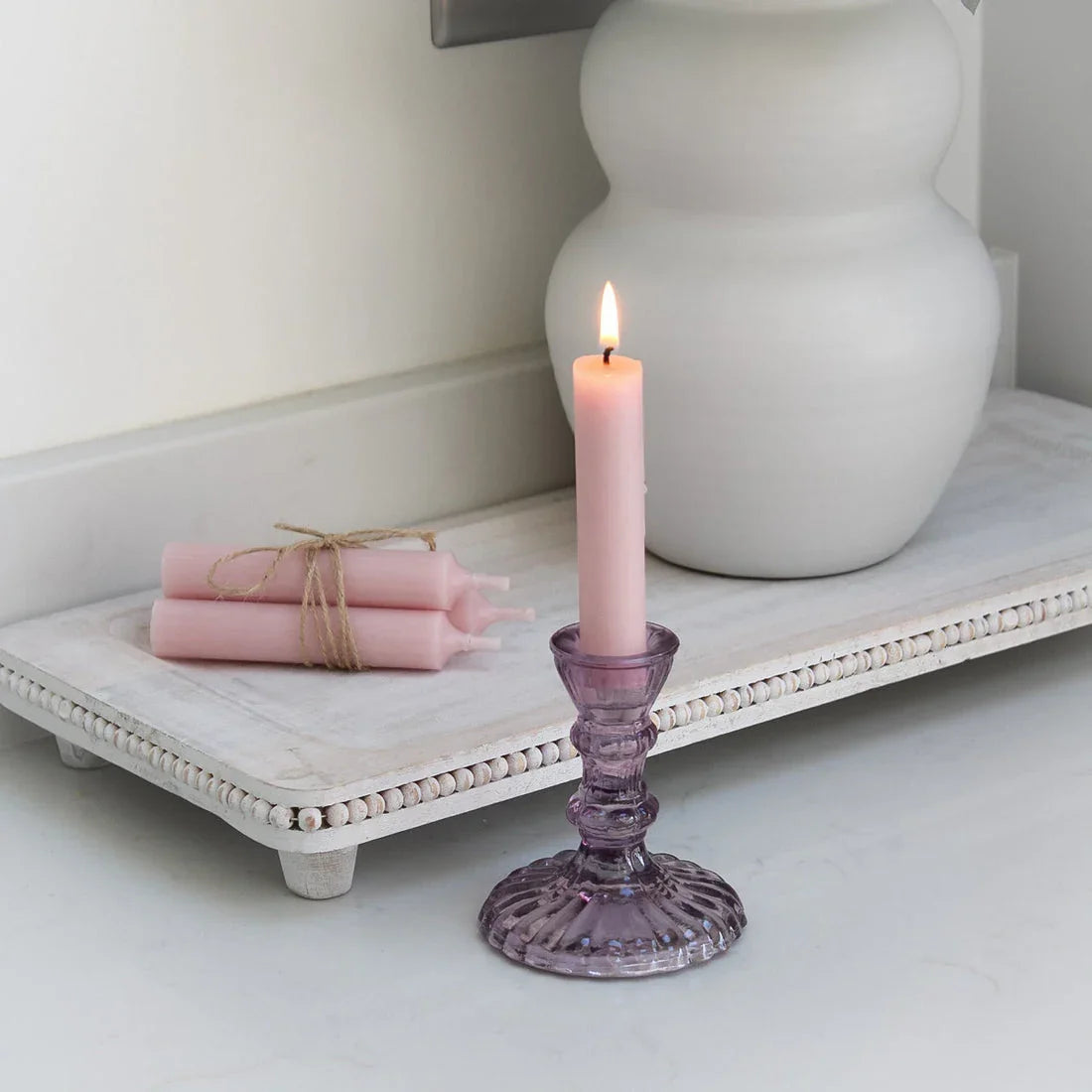 Leela Glass Candlestick Heather Pink 10cm