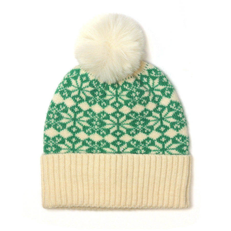 Bright Green/Cream Mix Starflower Knit Bobble Hat
