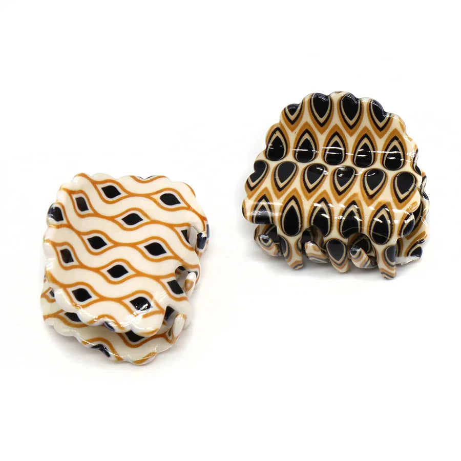 Pom - Retro Mini Claw Clip Brown & Cream Duo