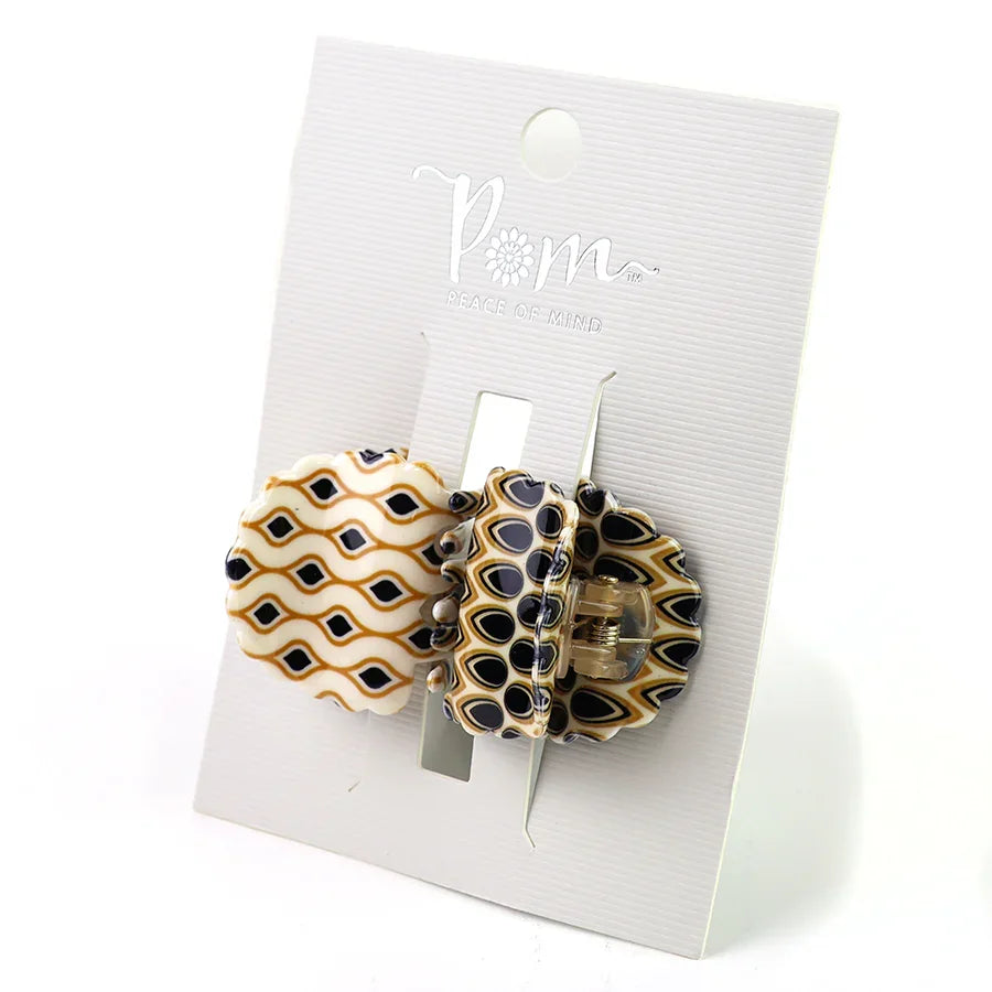 Pom - Retro Mini Claw Clip Brown & Cream Duo