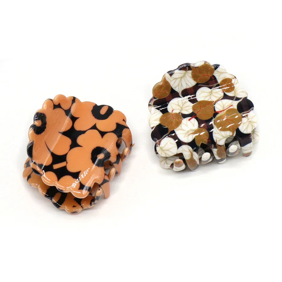 Pom - Retro Mini Claw Clip Brown & Orange Duo