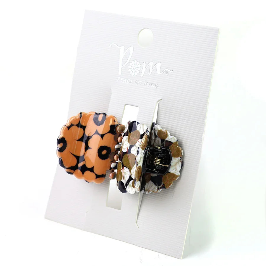 Pom - Retro Mini Claw Clip Brown & Orange Duo