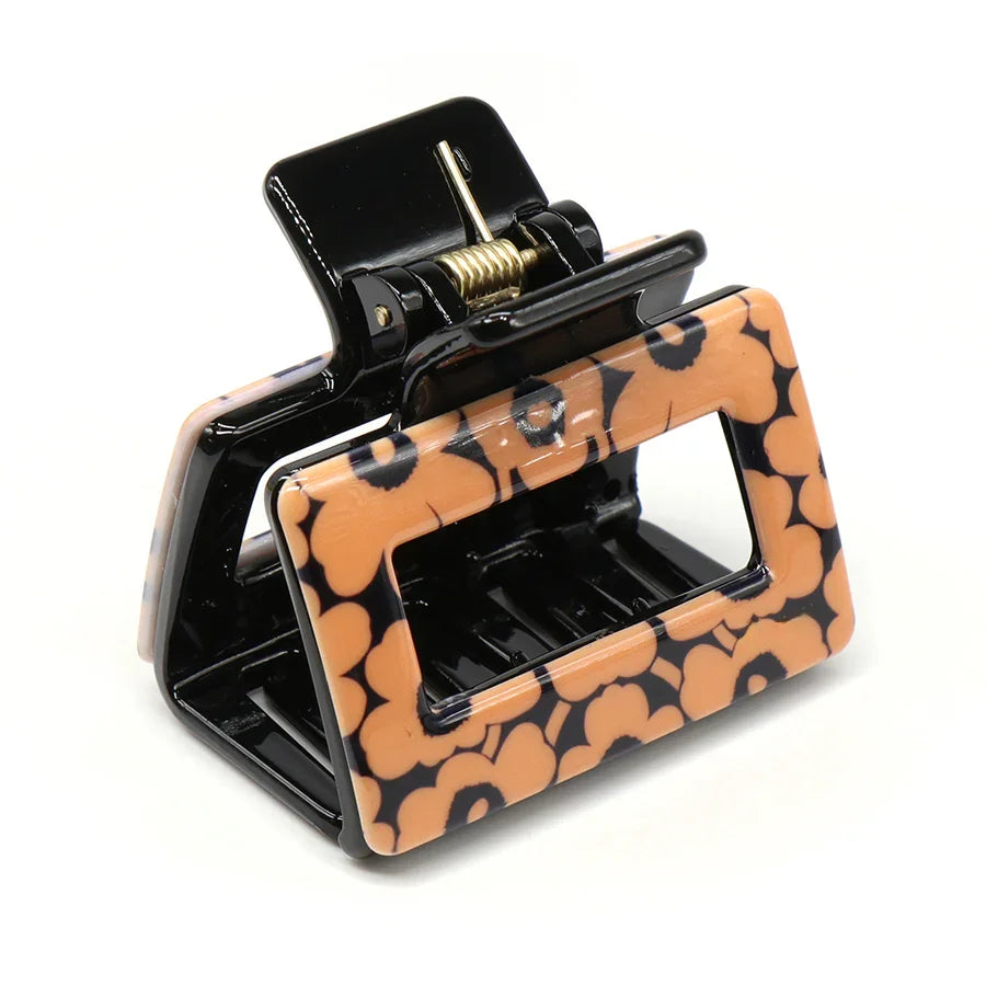 Pom - Retro Floral Orange Medium Claw Clip