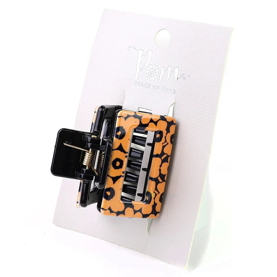 Pom - Retro Floral Orange Medium Claw Clip
