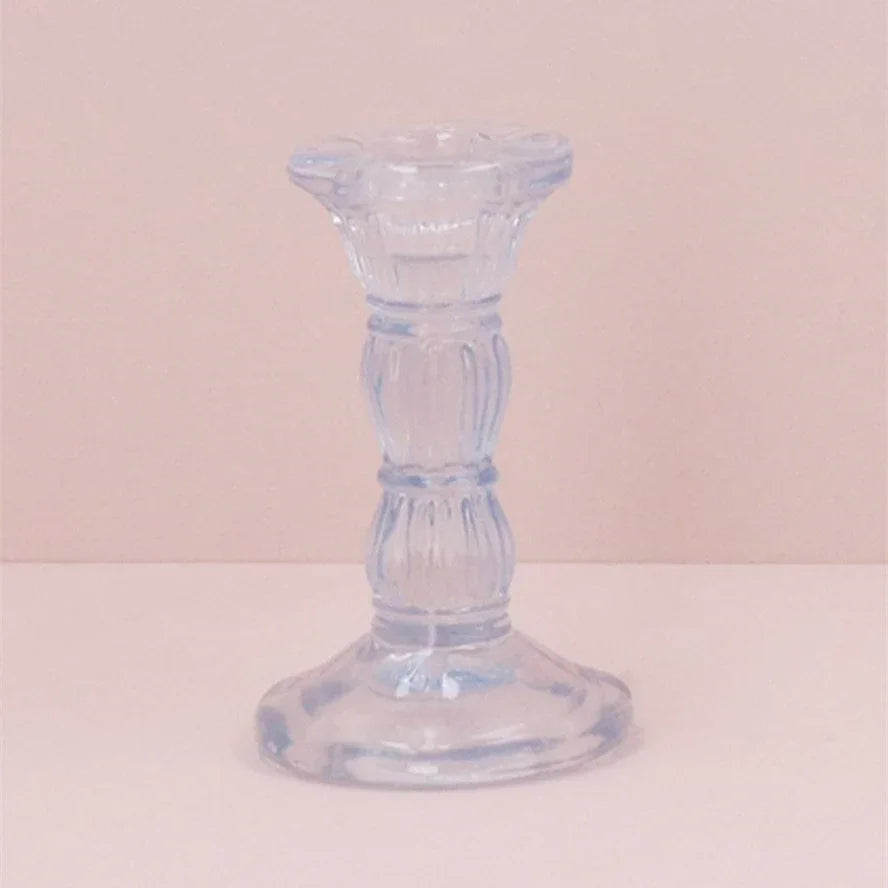 Glass Candlestick - Blue 10cm