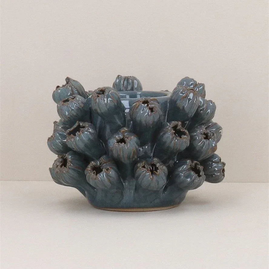 Gisela Graham - Porcelain T-Lite Holder - Blue Seed Head