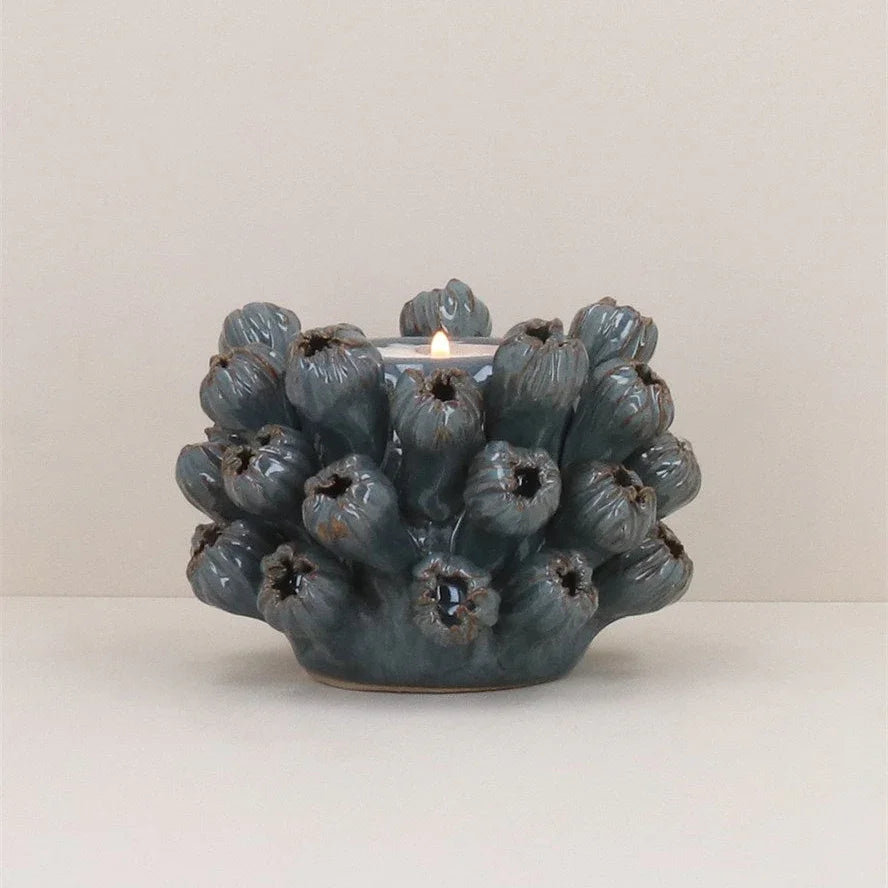 Gisela Graham - Porcelain T-Lite Holder - Blue Seed Head