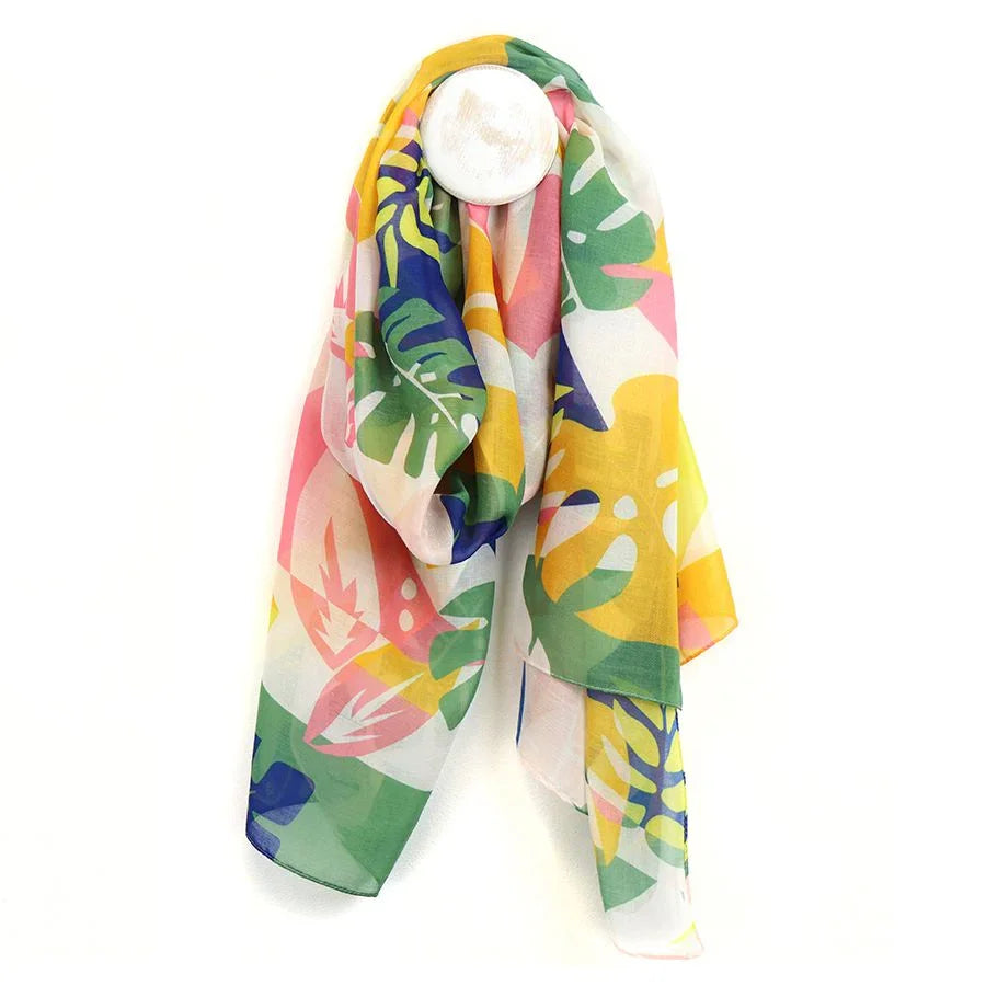 POM - Recycled  Mustard Mix Monstera Leaf Print Scarf