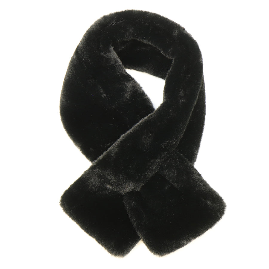Black Supersoft  Faux Fur Pull Through Scarf
