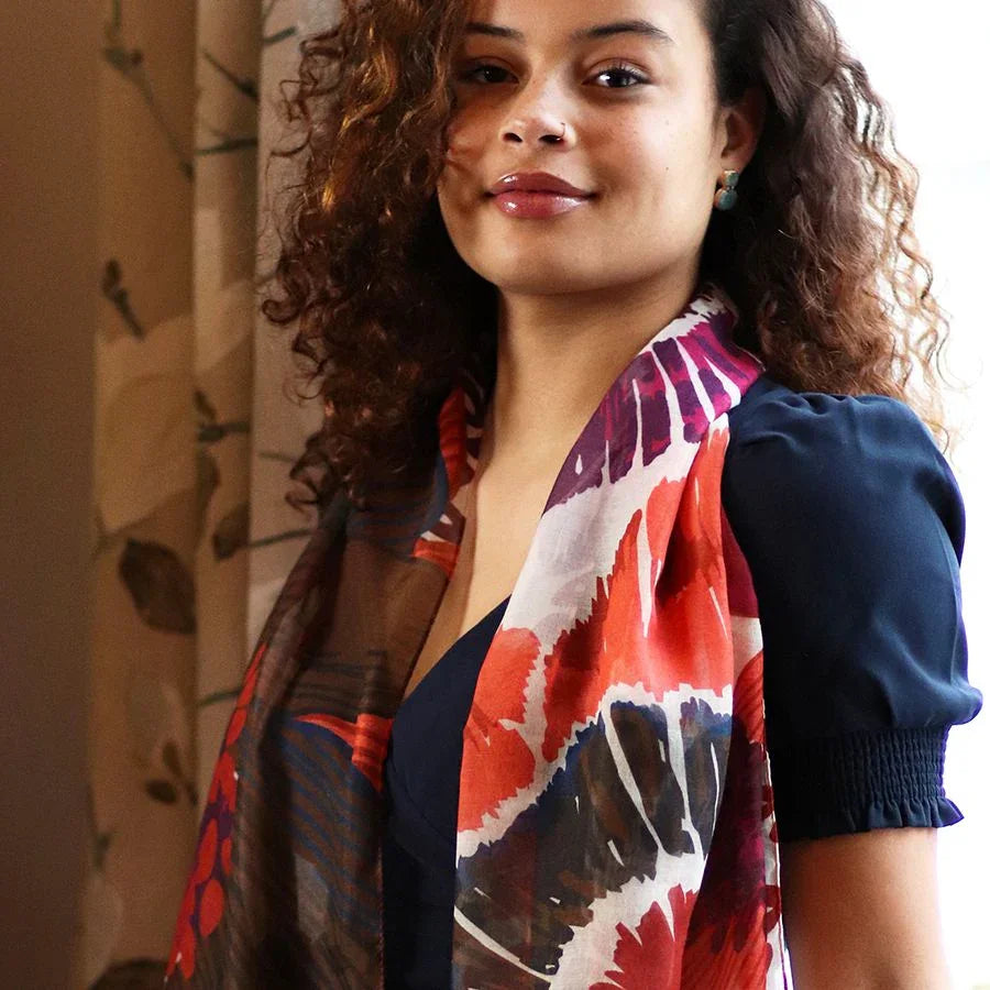 POM - Deep Red Mix Poppy Print Scarf