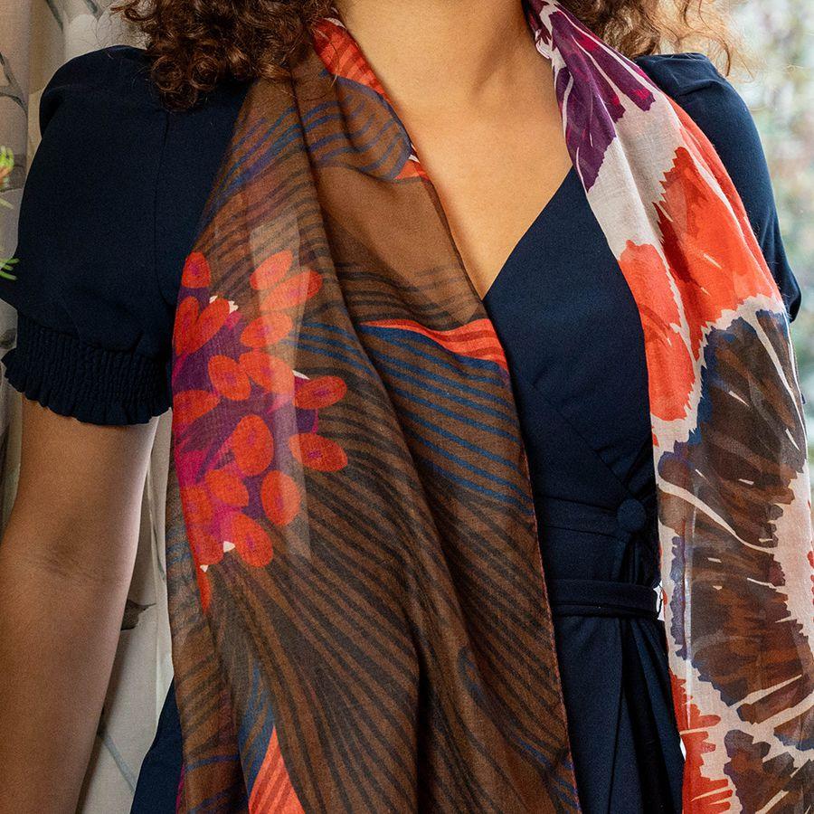 POM - Deep Red Mix Poppy Print Scarf