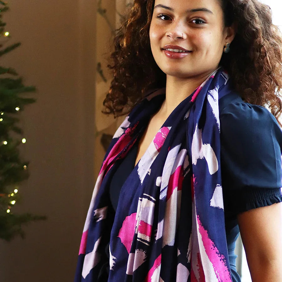 POM - Navy Mix Paint Daubs Print Scarf