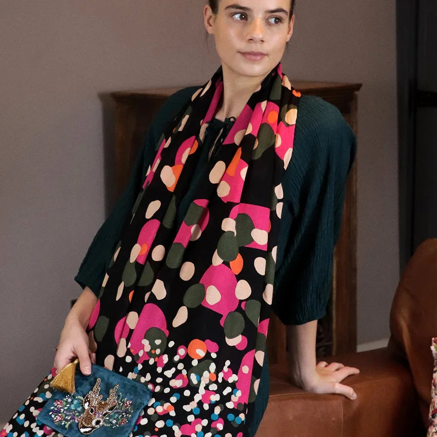 POM - Black Multi Mix Gradient Spot Print Scarf