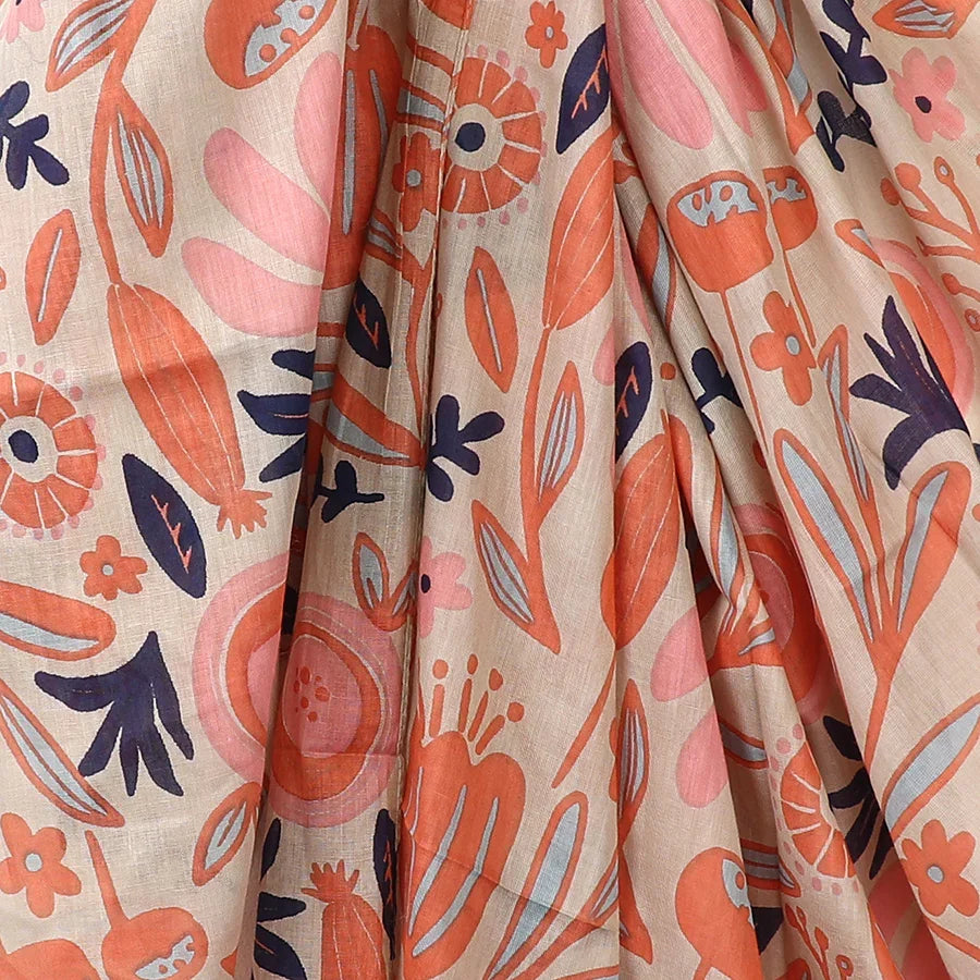 POM - Organic Cotton Coral Mix Botanical Print Scarf
