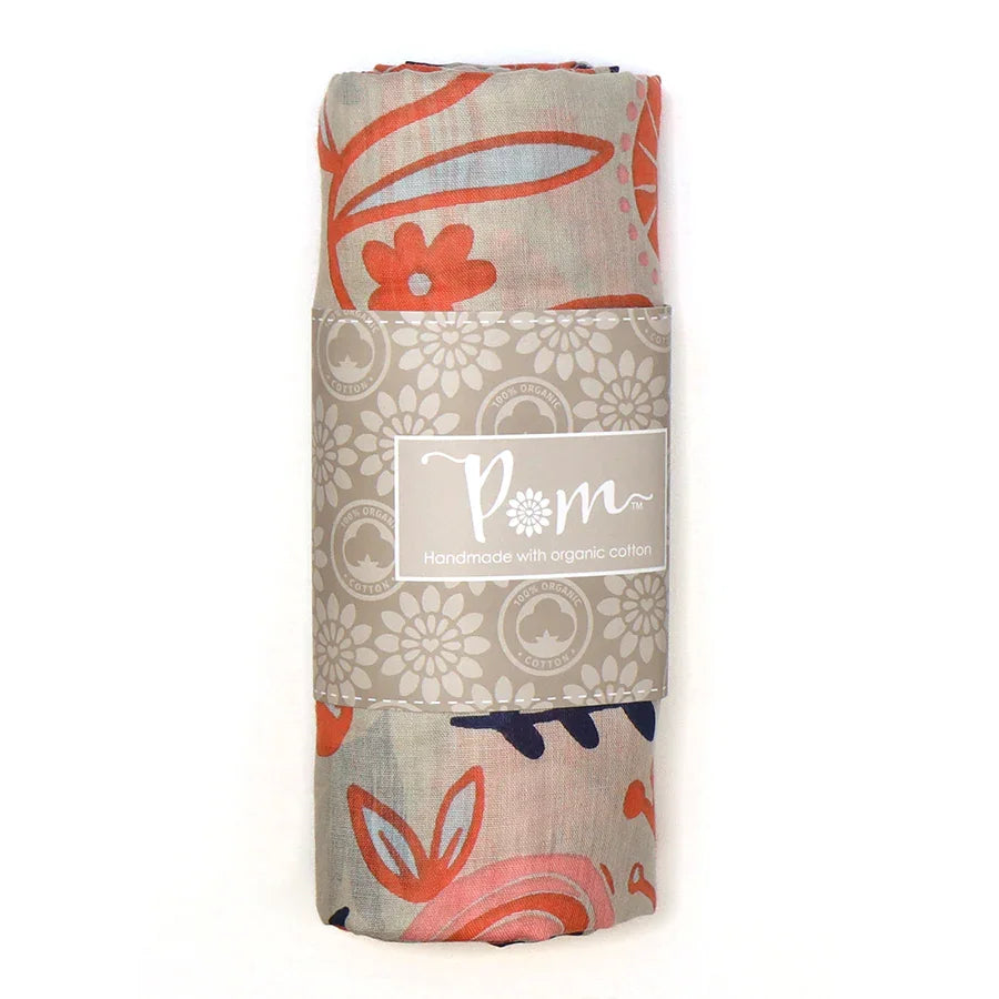 POM - Organic Cotton Coral Mix Botanical Print Scarf
