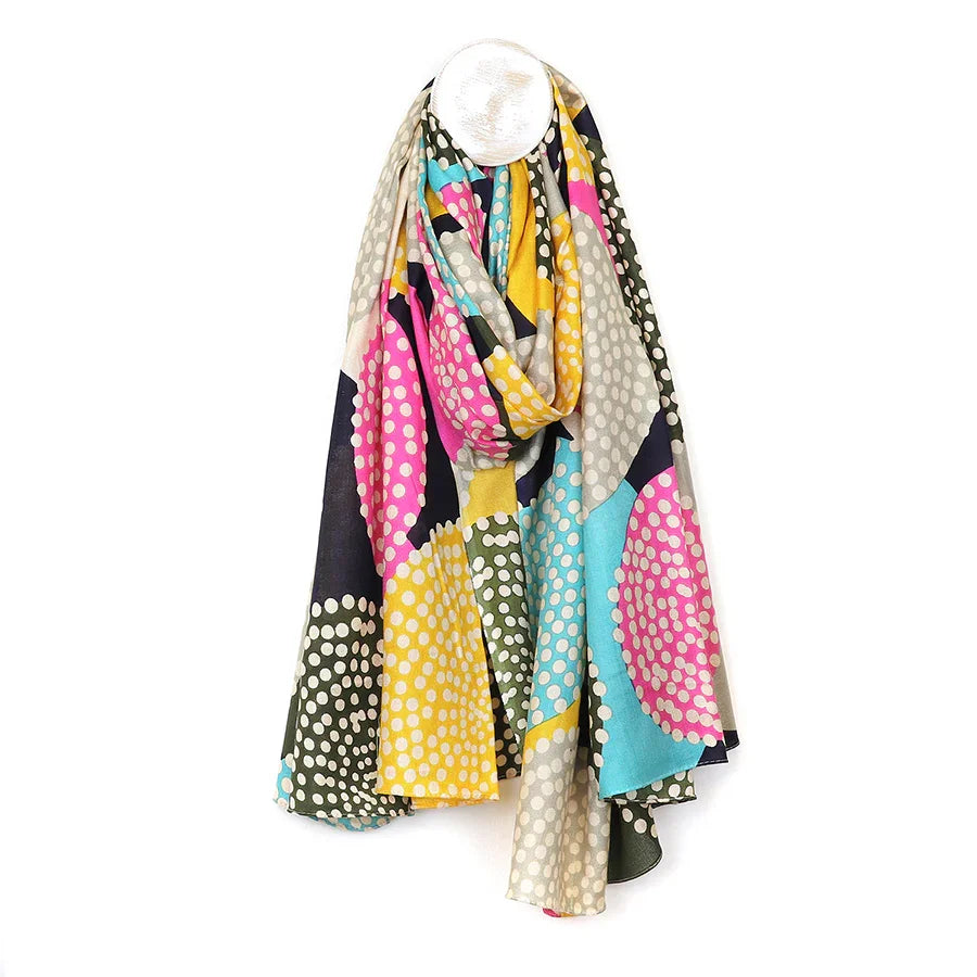 POM - Bamboo Scarf with Black & Pink Dotty Circle Print