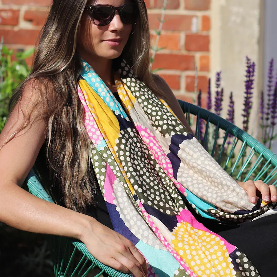 POM - Bamboo Scarf with Black & Pink Dotty Circle Print