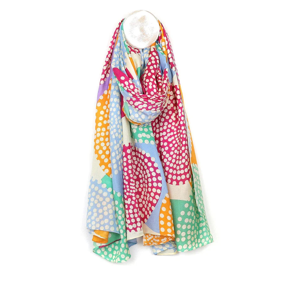 POM - Bamboo Scarf with Blue & Pink Dotty Circle Print