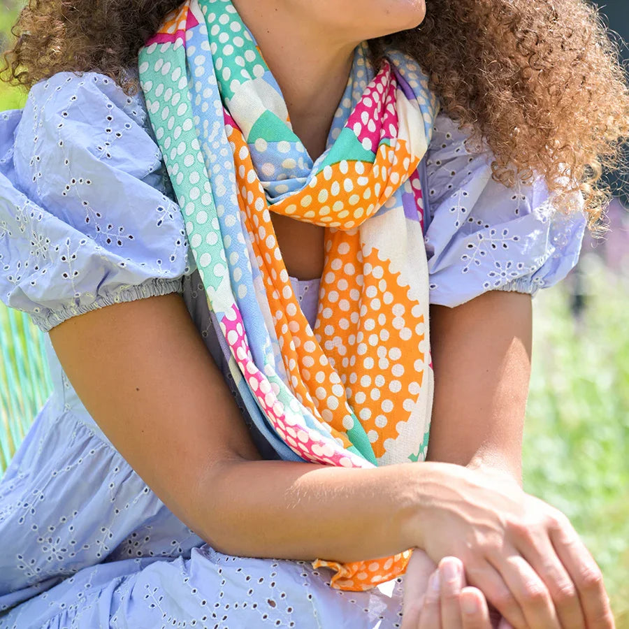 POM - Bamboo Scarf with Blue & Pink Dotty Circle Print