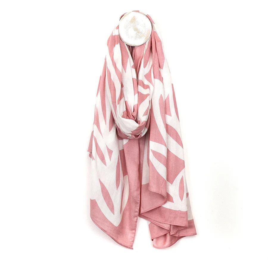 POM - Bamboo Pink and White Leaf Silhouette Print Scarf