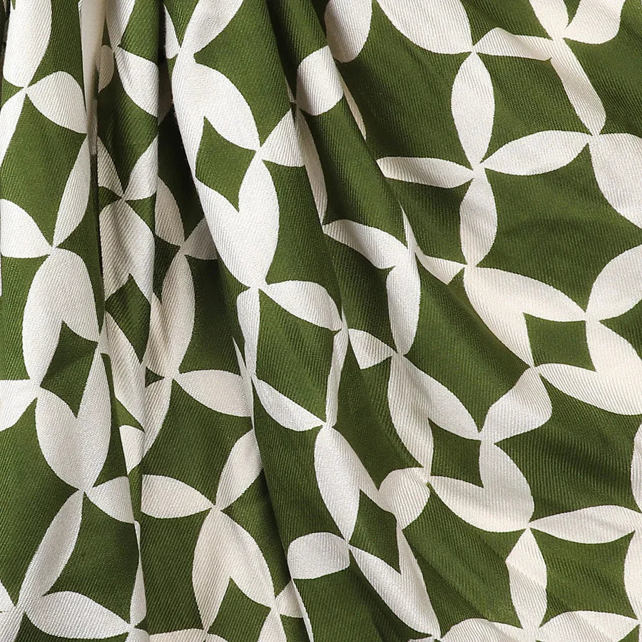 Pom - Bamboo Green and White Geo Print Scarf