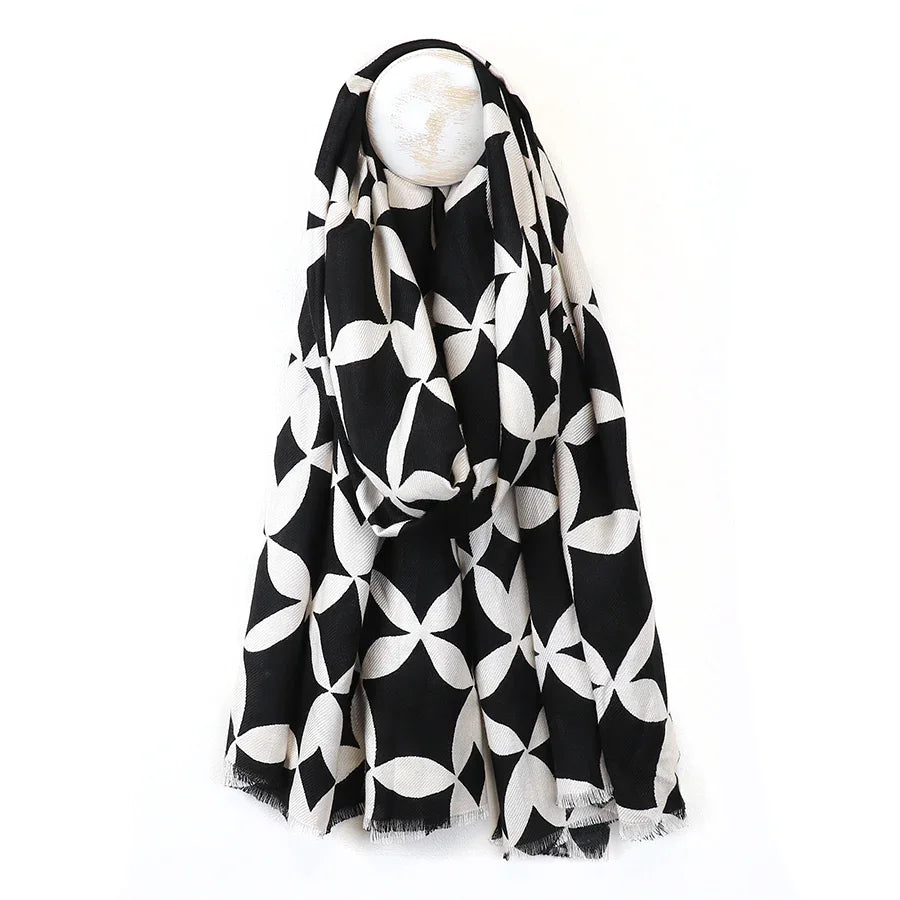 POM - Bamboo Black and White Geo Print Scarf