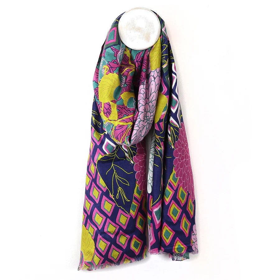 POM - Bamboo Green Mix Dahlia Multi Print Scarf