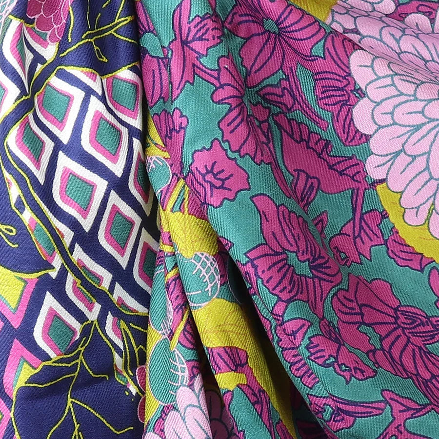 POM - Bamboo Green Mix Dahlia Multi Print Scarf