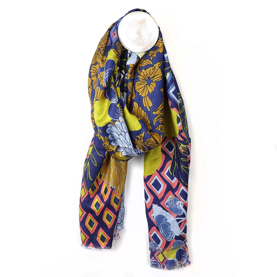 POM - Bamboo Blue Mix Dahlia Multi Print Scarf
