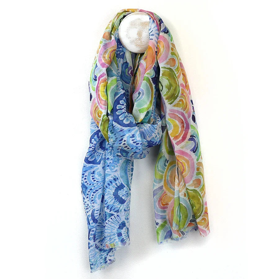 POM Blue Mix Watercolour Rainbow Print Scarf