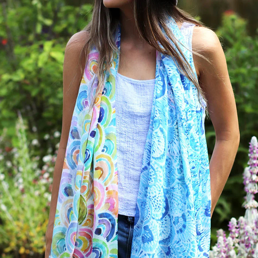 POM Blue Mix Watercolour Rainbow Print Scarf