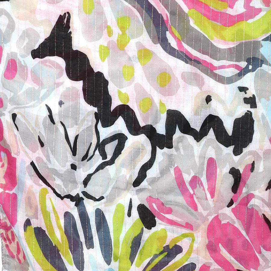 Pom - Pink Mix Painted Floral Scarf With Lurex