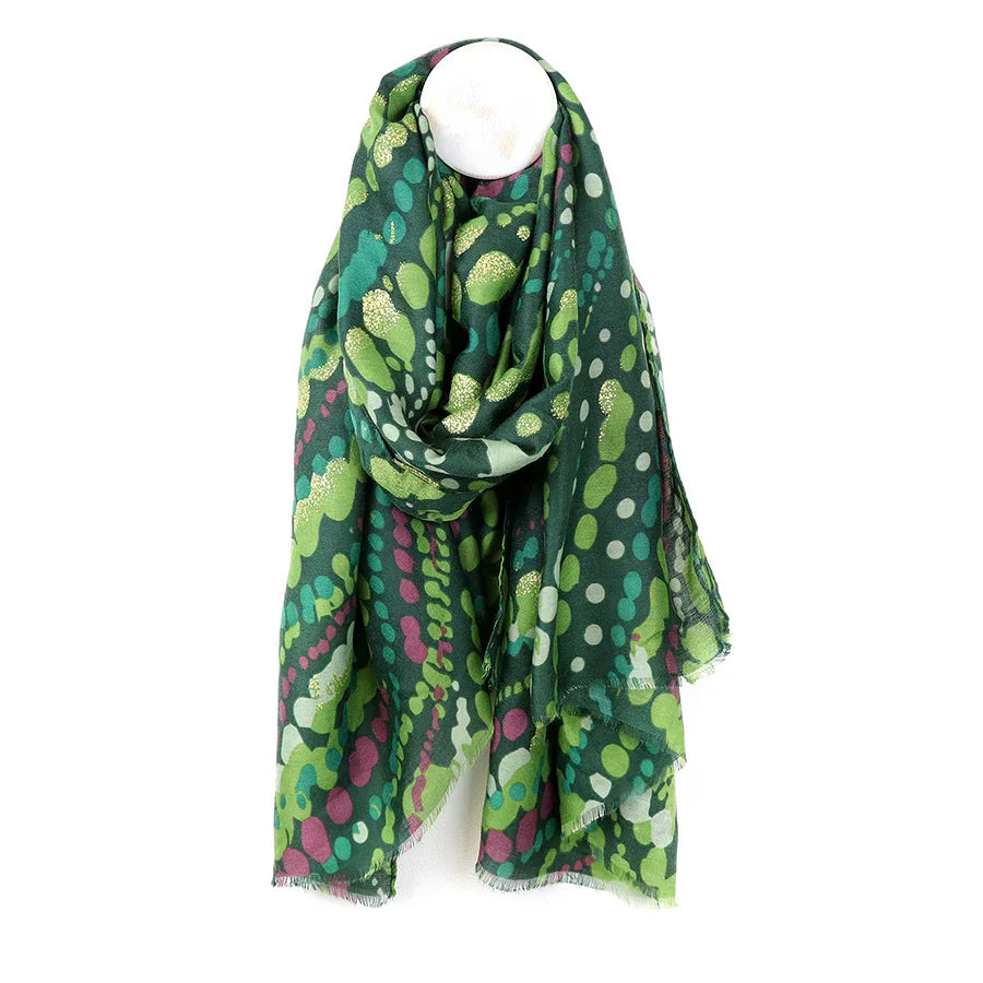 Pom - Green Mix Painted Dotty Wave Print Scarf