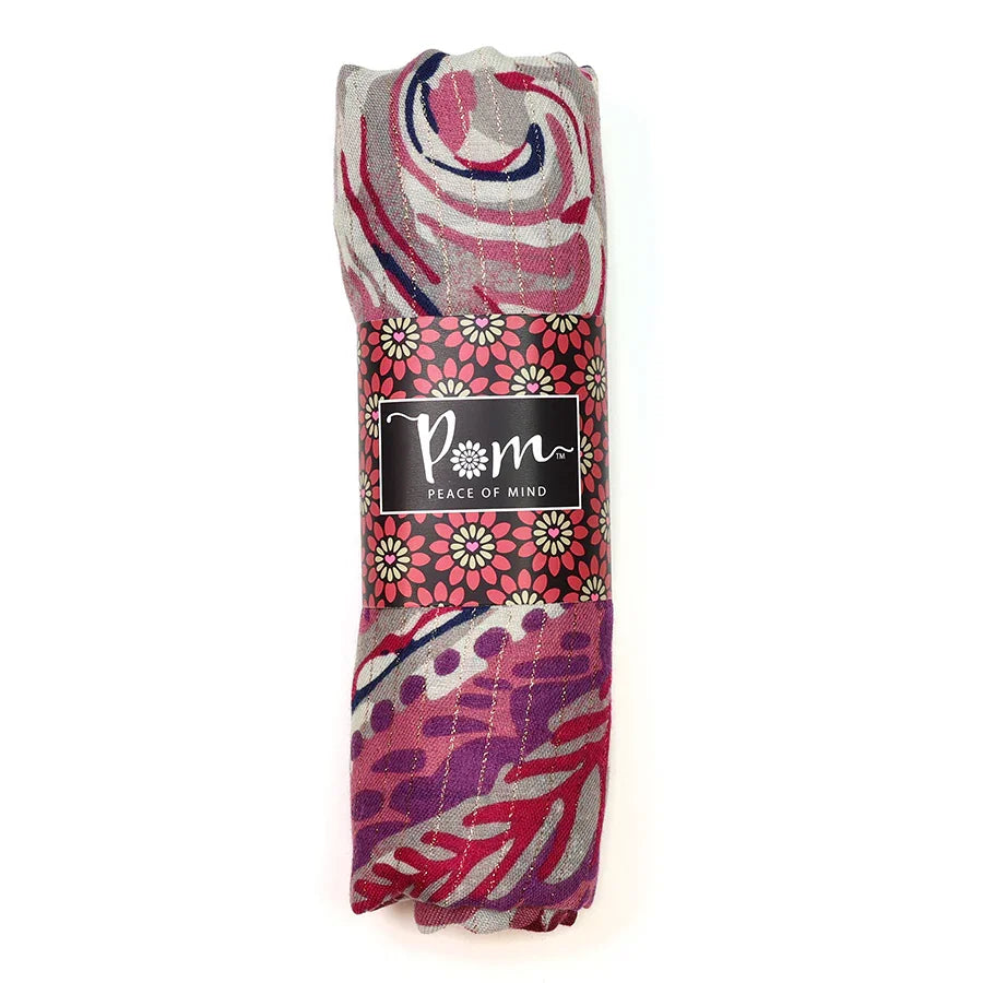 Pom - Raspberry Mix Paisley Leaf Print Scarf with Lurex