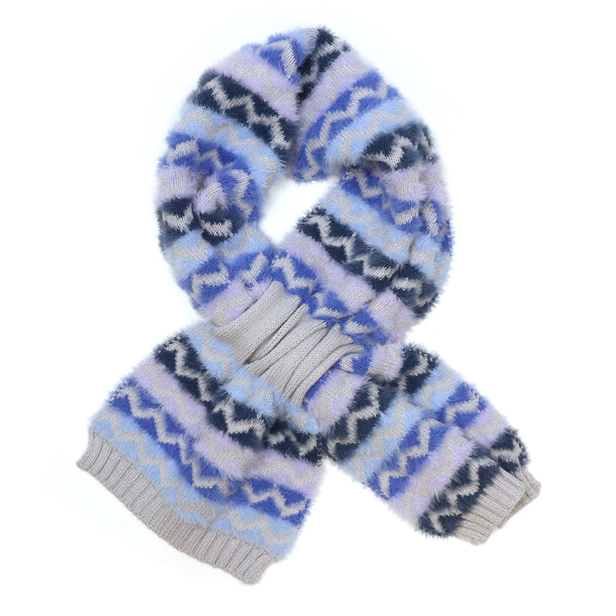 Blue & Grey Mix Chevron Pull Through Scarf