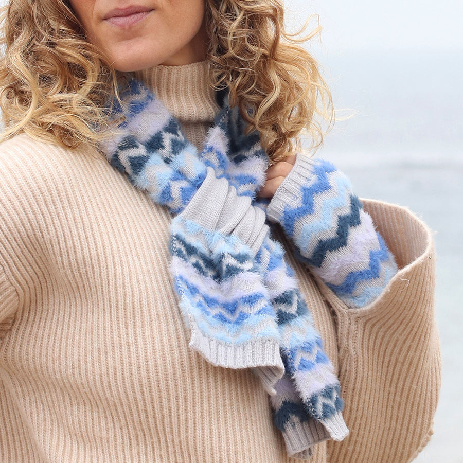 Blue & Grey Mix Chevron Pull Through Scarf