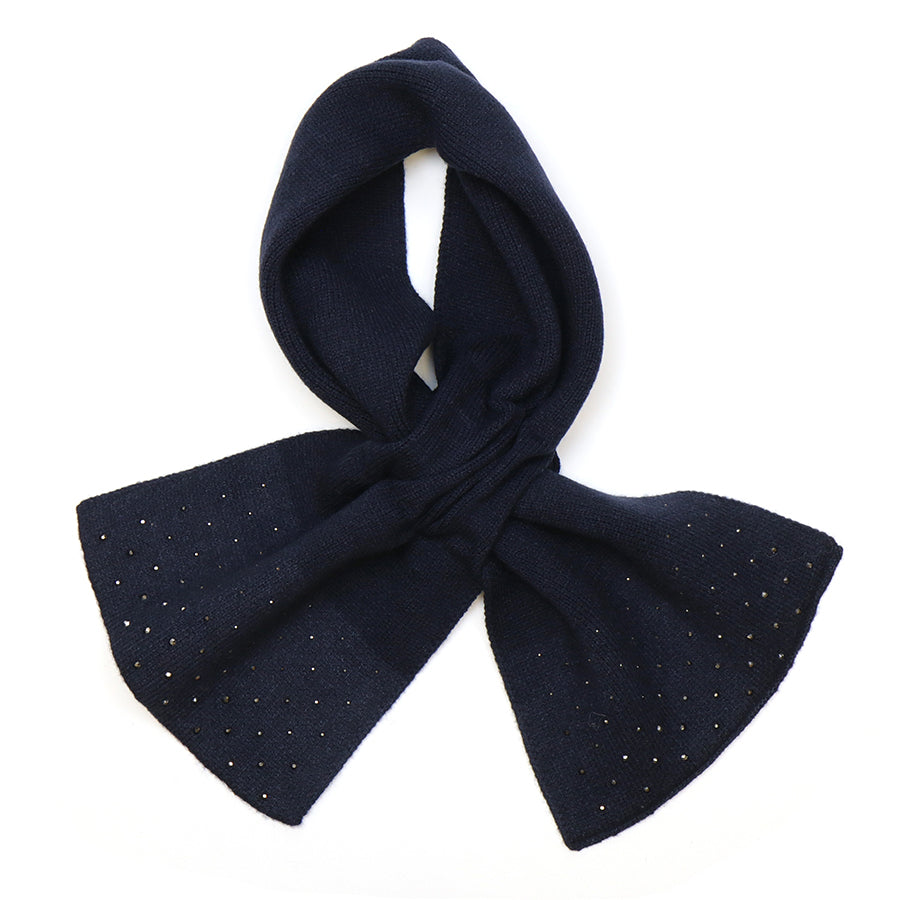 Pom - Navy Fine Knit Pull Through Sparkle Edge Scarf