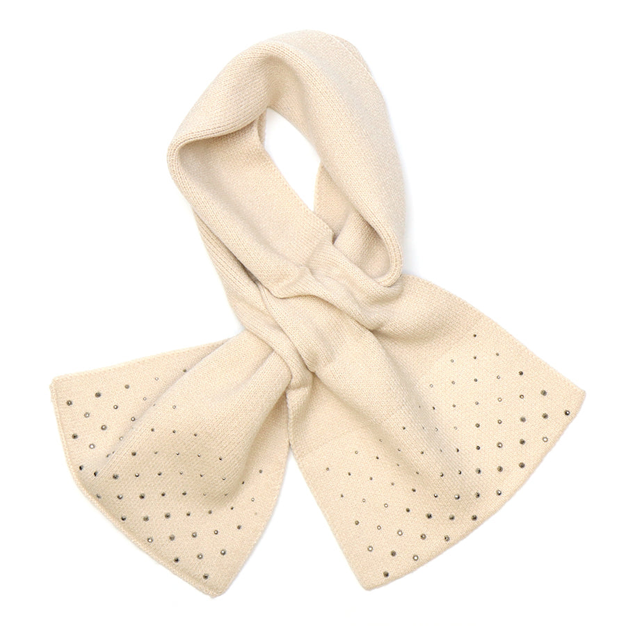Pom - Cream Fine Knit Pull Through Sparkle Edge Scarf