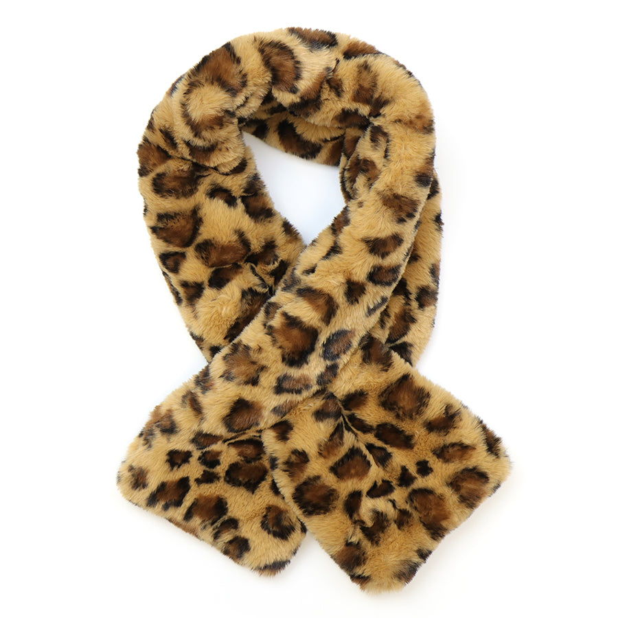 Animal Print Faux Fur Pull Through Scarf