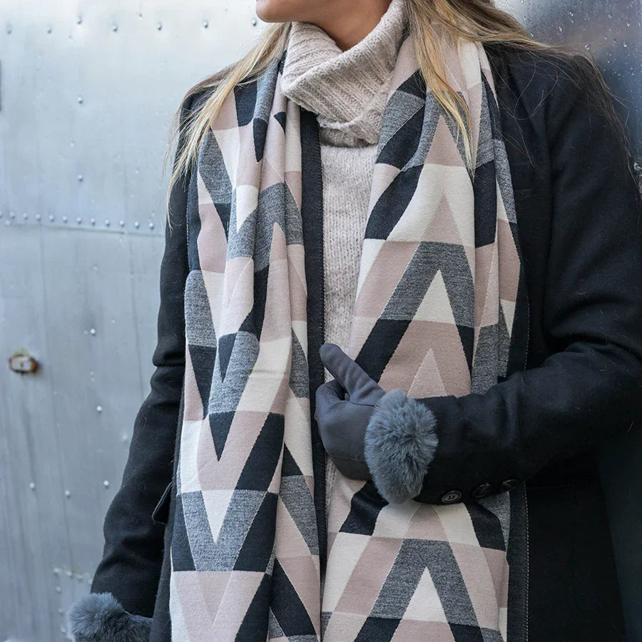 Pom - Black & Mushroom Mix Geo Chevron Jacquard Scarf