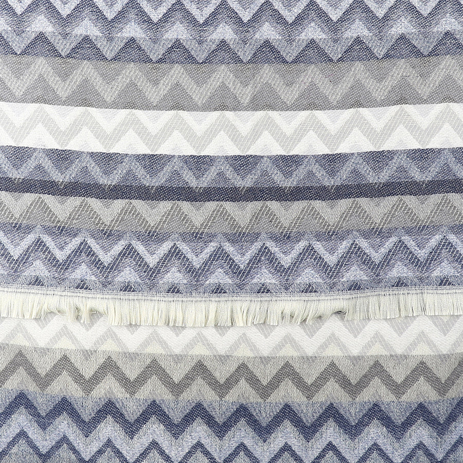 Pom - Grey/Denim Blue Chevron Scarf With Eyelash Fringe