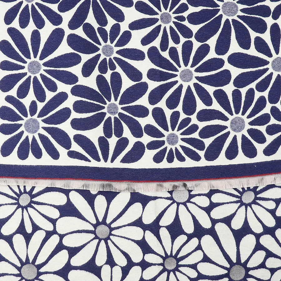 Pom - Navy Retro Daisy Jacquard Scarf