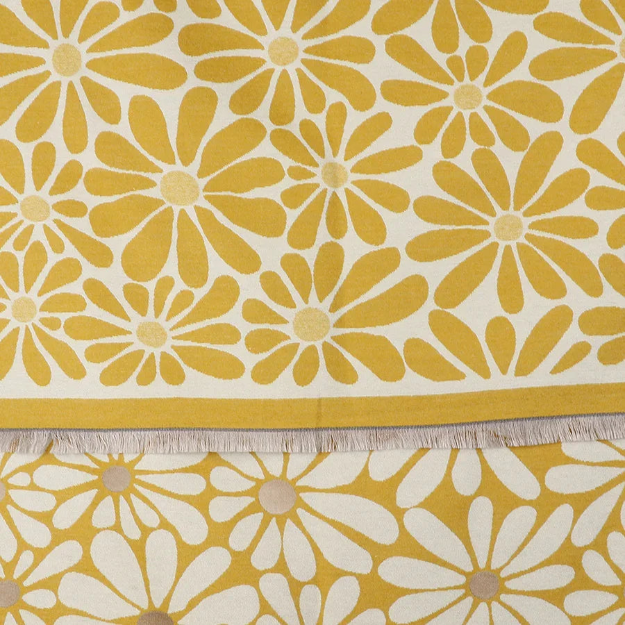 Pom - Yellow Retro Daisy Jacquard Scarf