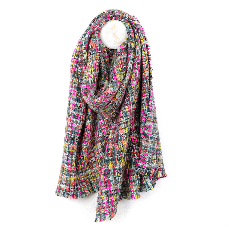 Pom -   Multicolour Mix Multi Woven Textured Winter Scarf