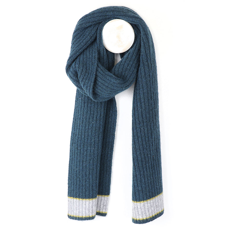 Pom - Dusky Teal Knit Contrast Trim Scarf for Men