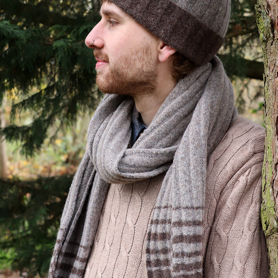 Pom - Beige Gradient Stripe Knit Scarf for Men